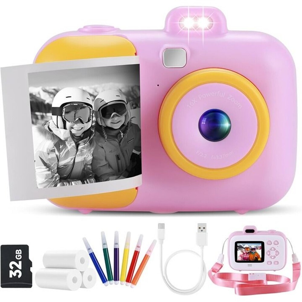 Kids Instant Print Camera with Print Paper Rolls, 1080P HD Camera